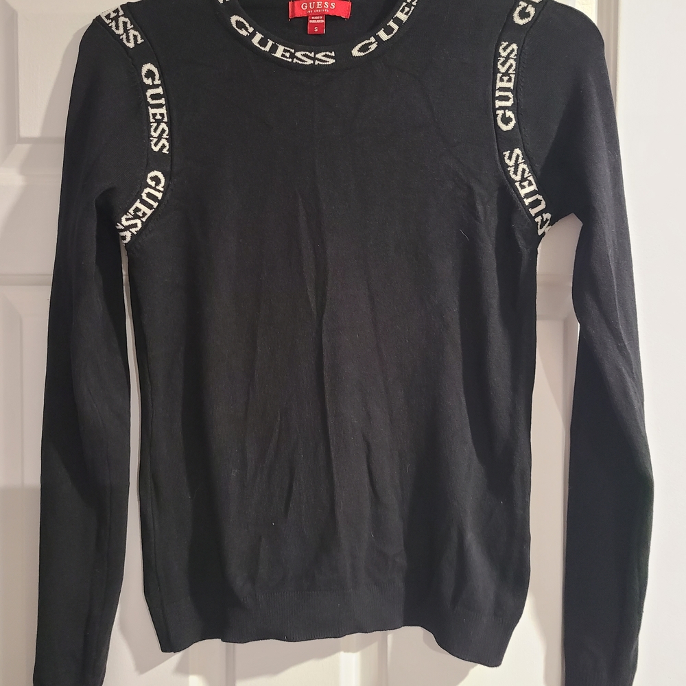 Guess Black Knit Top with Logo Details
